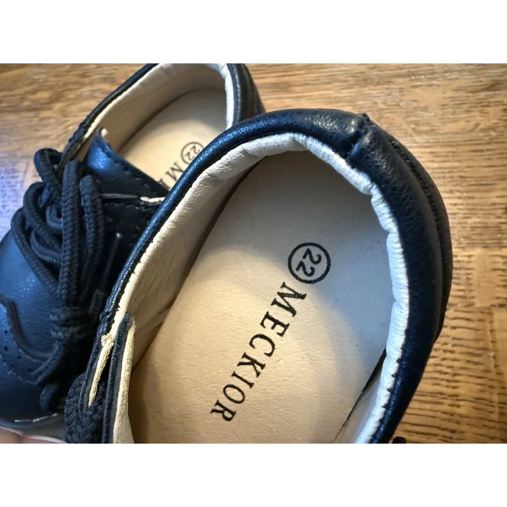Meckior‎ Toddler Baby Boys PU Leather Black Loafers Lace Up Excellent Sz 6